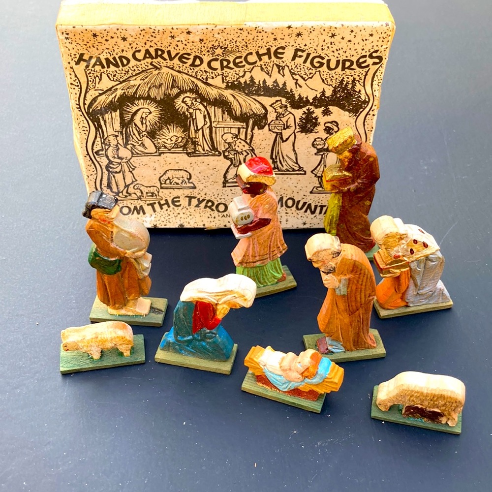 🎄 Vintage Hand Carved CRÈCHE Figures from the Tyrolean Mountains Nativity Set